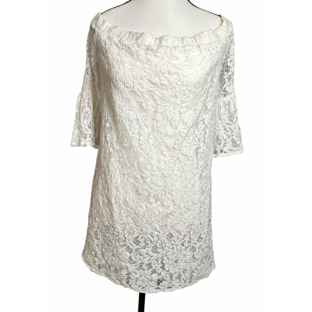 Eye Of The Neddle Womens Off Shoulder Dress Ivory Sz M/L  Feminine Whismsical